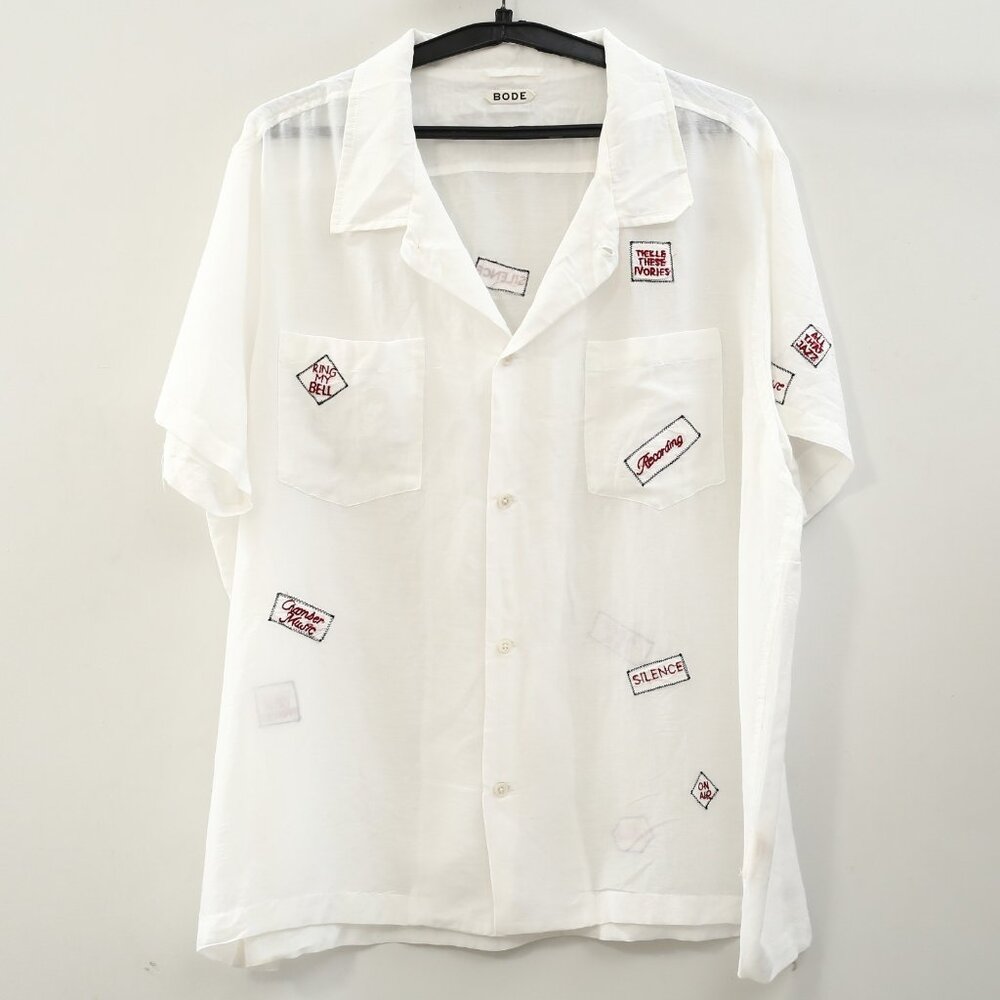 Bode On Air Short Sleeve Men's Shirt Buttondown Embroidered White XL NEW 284561